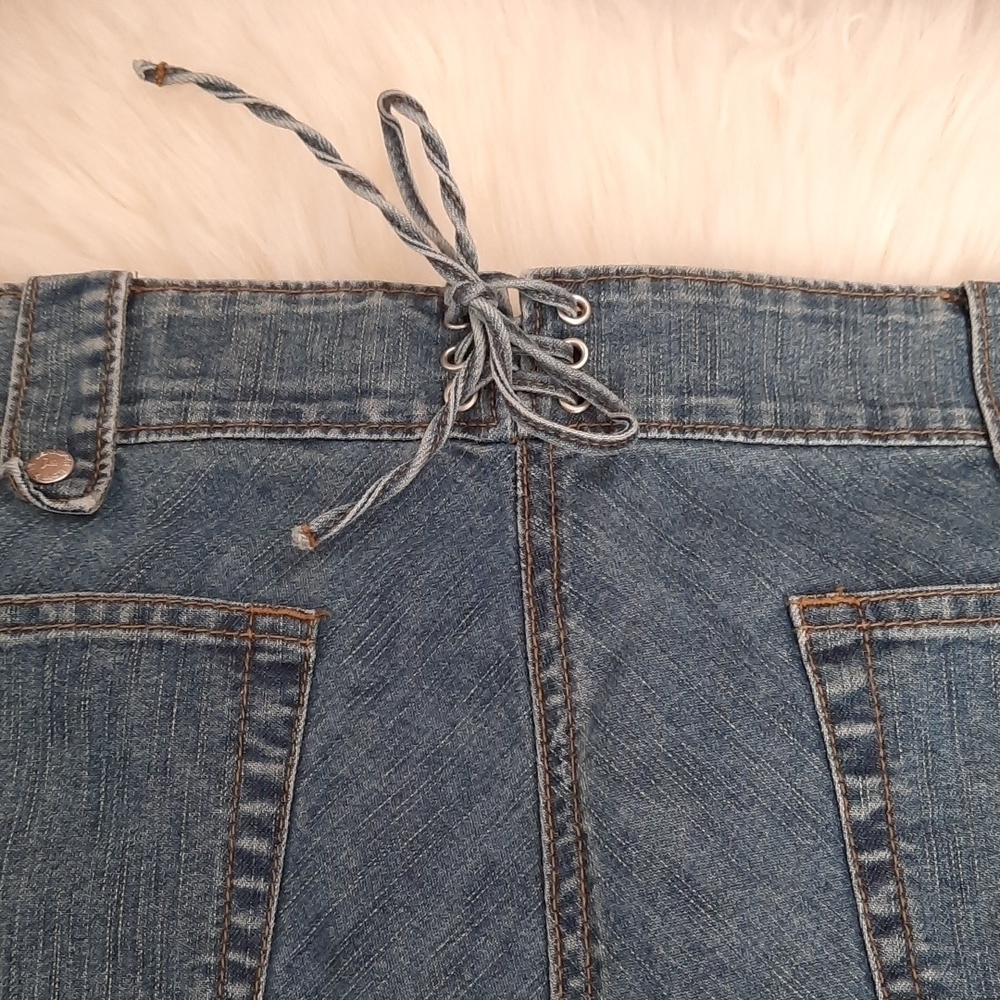 Y2K Corset back JLO Midi Length Cargo pocket Jean Skirt - Picture 4 of 6